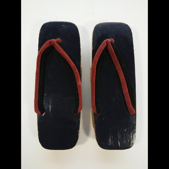 Vtg Japanese Shoes Traditional Geisha Geta Sandals Lacquered Wood Shinsaibashi - Picture 2 of 12